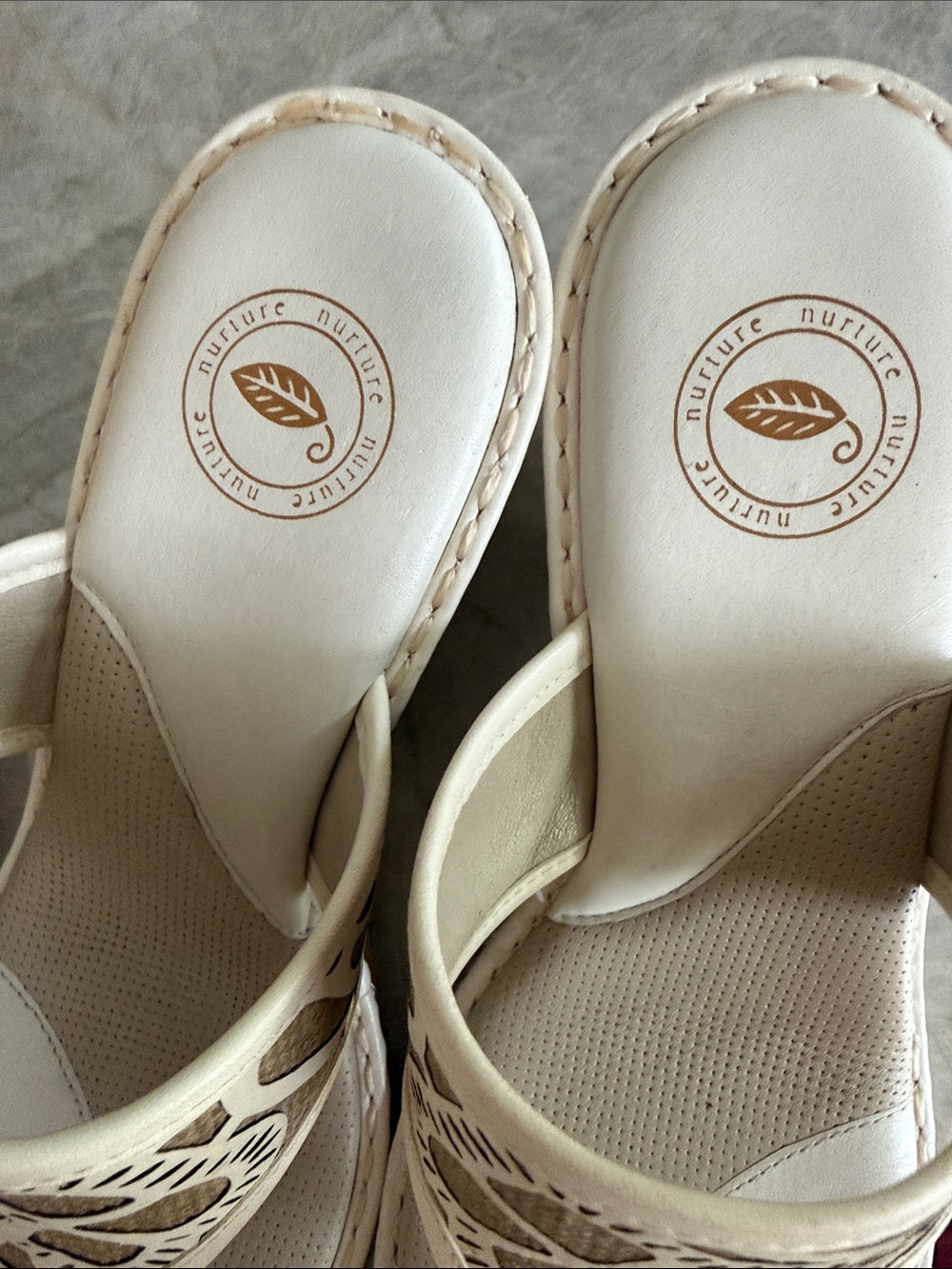 Nurture Leather Jenny Wedge Cut-Out Look Braided Jute Floral Cream Brown 8.5 - Picture 5 of 11